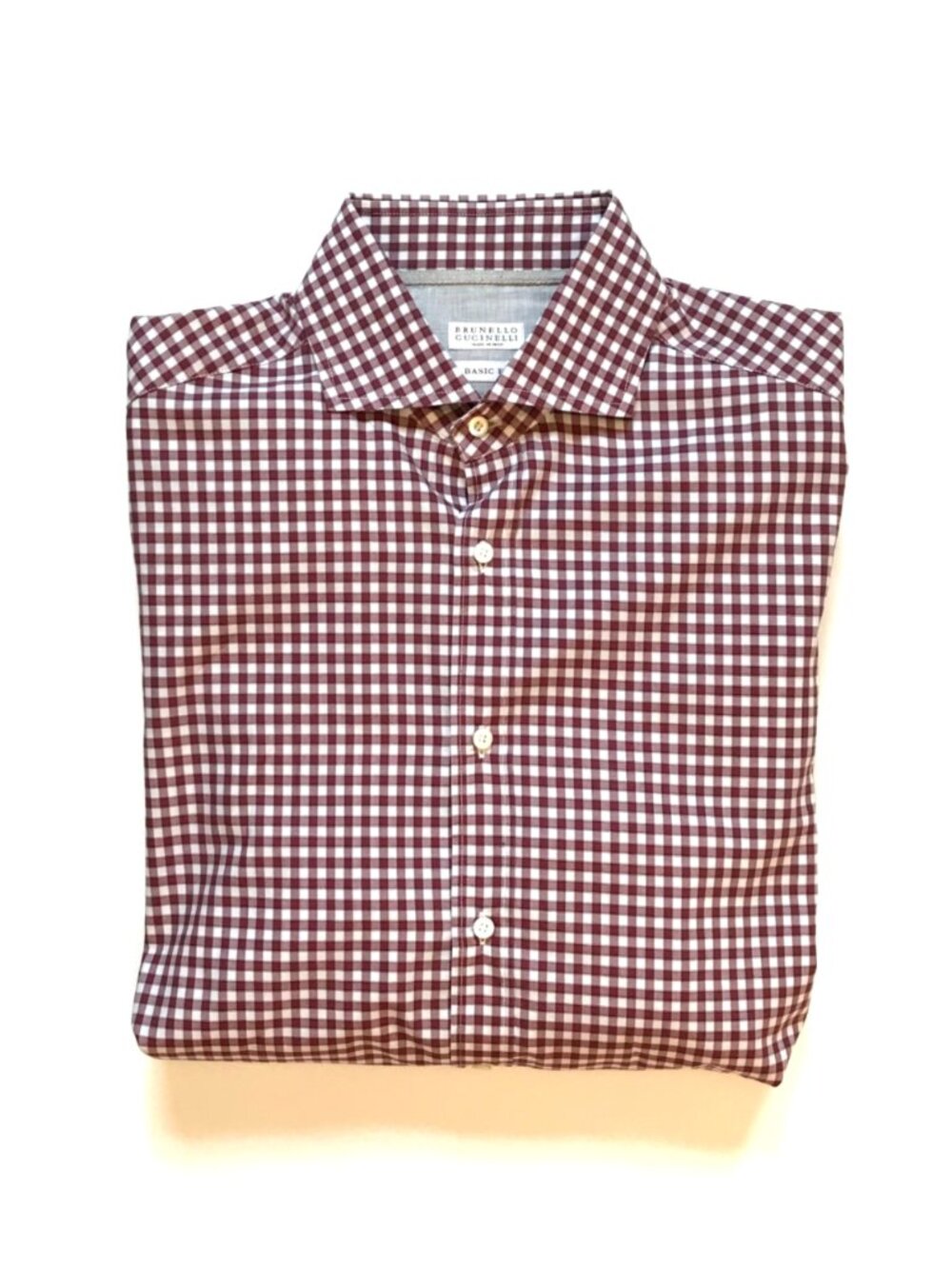 Brunello Cucinelli Check Button Down Shirt Mens Large Red White Basic Fit Cotton